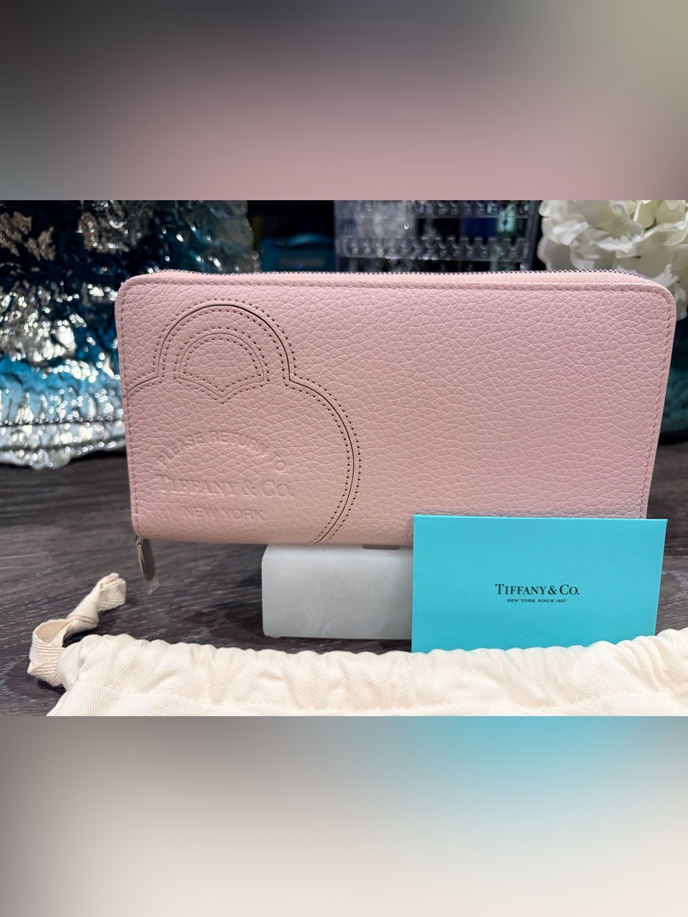 Tiffany & Co. Light Pink Pebbled Zip-Around Wallet